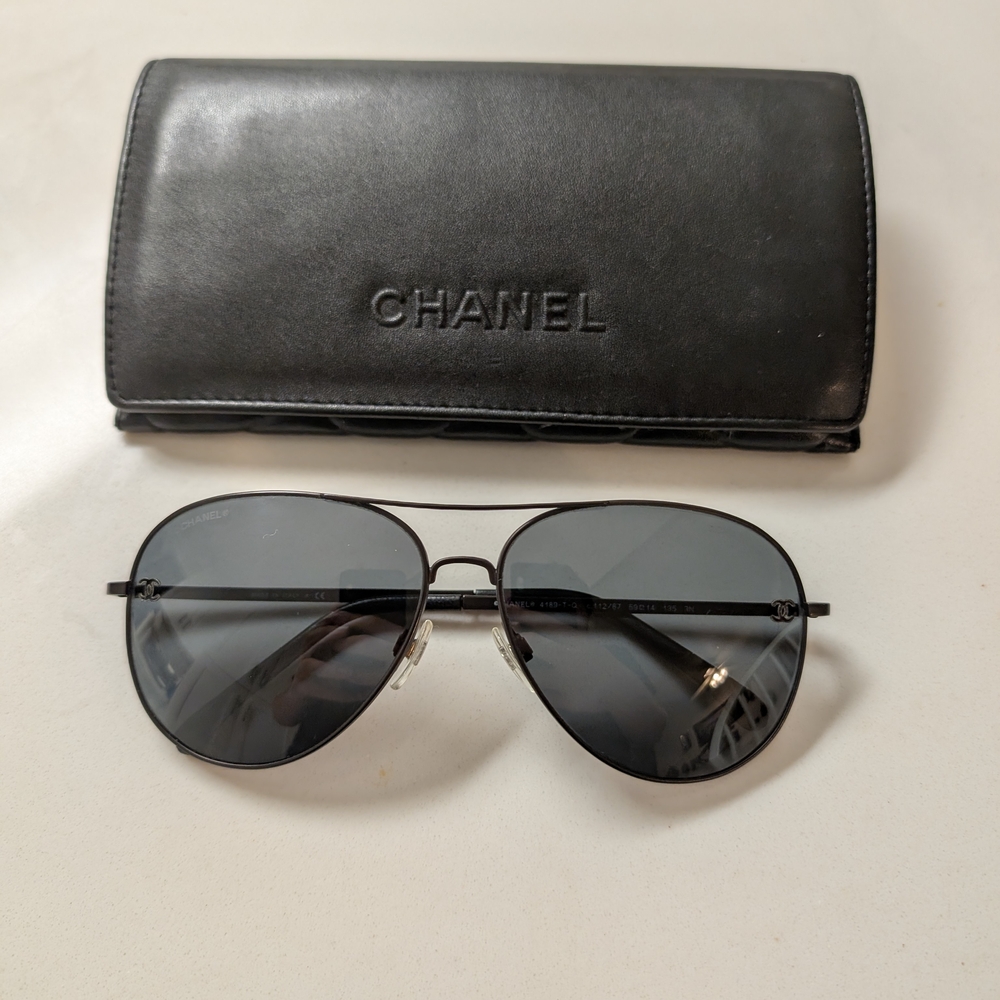 Chanel Black Aviator Sunglasses with Case